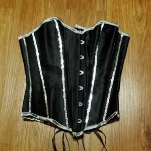 Wild designs black satin silver sequin corset top